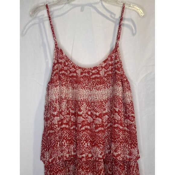 Parker Brand Women’s Red Patterned Spaghetti Strap Tiered Lined Mini Dress Sz M - Picture 5 of 10